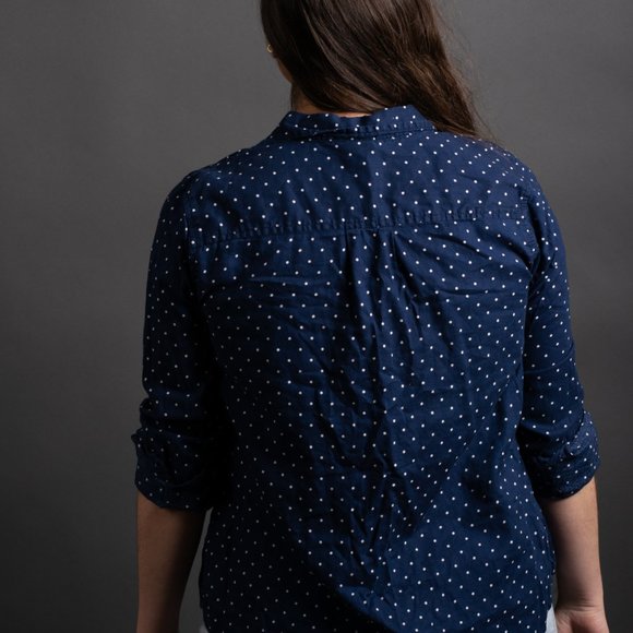 Navy Polka Dot Button Down by St. John's Bay - Picture 6 of 8